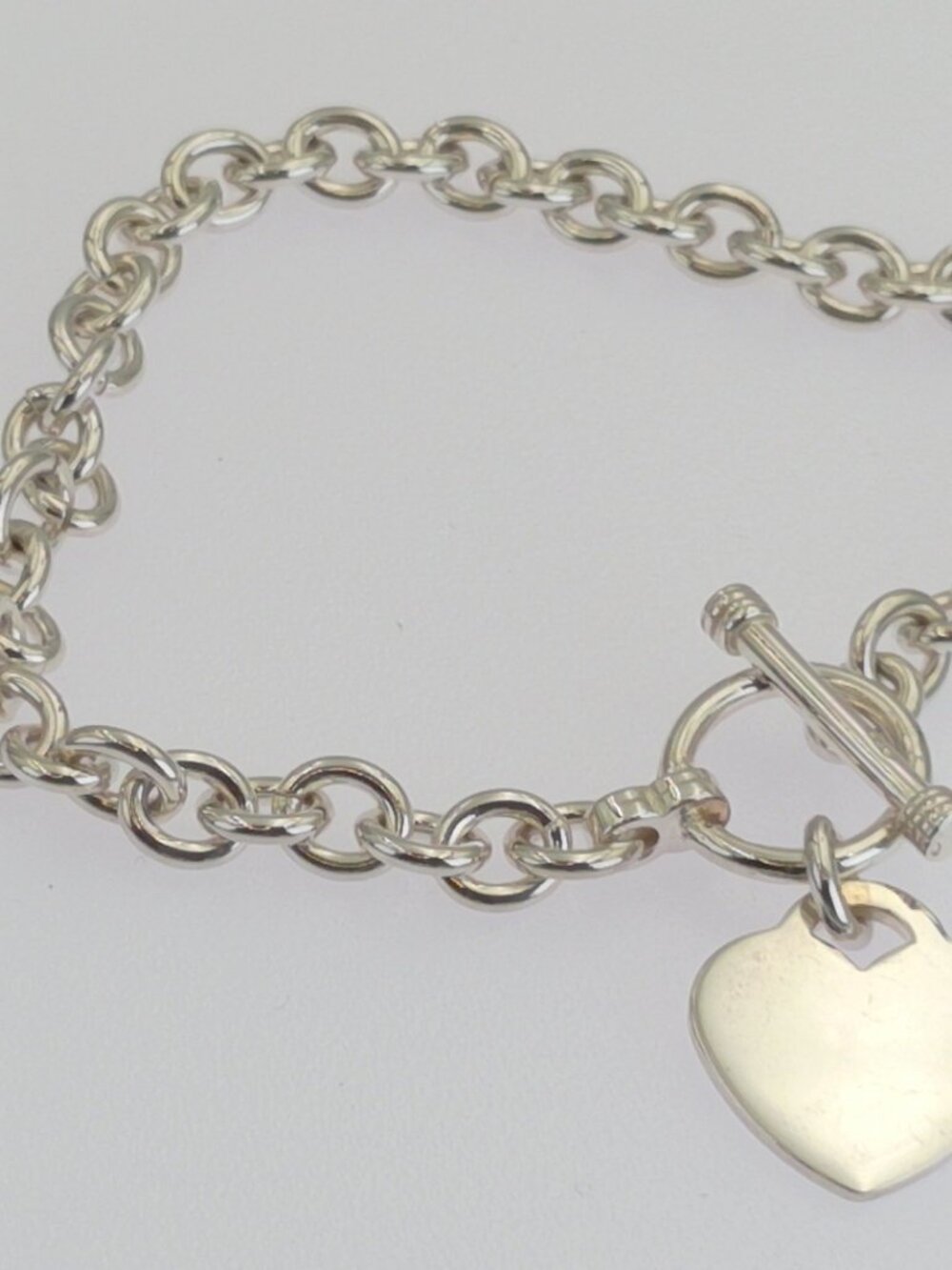 Tiffany Style Sterling Silver 925 Heart Tag Toggle Link Bracelet 8" 21.7g B2467